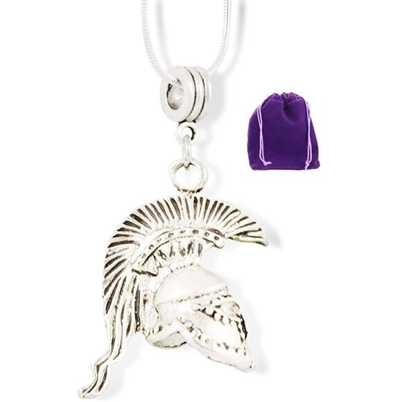 Trojan Helmet Charm Snake Chain Necklace Pendant Jewelry - Picture 1 of 4